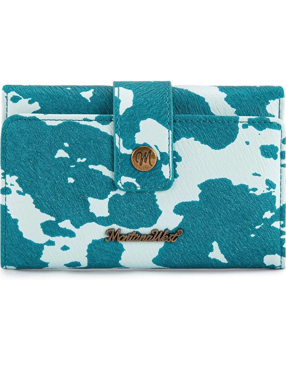 Montana West Teal and Light Blue Cowhide-Print Card Holder Wallet